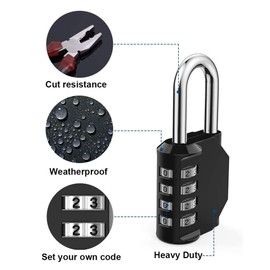 Combo Lock for Lockers, 4 Digit Combination Padlock, 2 Pack Pad Locks with Code for School Locker, Gym, Door, Storage - Black & Silver