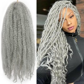 16 Inch Marley Twist Braiding Hair Pure Gray Marley Twist Hair Long Marley Hair for Faux Locs 7 Packs Afro Twist Hair Extensions (Pure Gray, 16INCH(pack of 7))