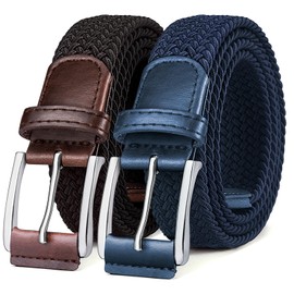 BULLIANT Belt for Men 2Pack,Mens Gift Stretch Braided Web Belt Elastic for Casual Golf Jeans,1 3/8"(Black/Antique Blue,32"-36" Waist Adjustable)
