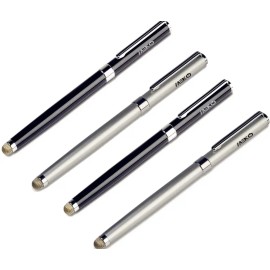 Meko 2-in-1 Stylus Pen Universal Use Meko Micro Fiber Tip Fine Ball Pen Black Silver