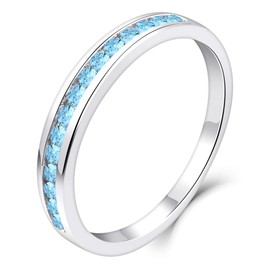 YL Stackable Ring Sterling Silver Created Aquamarine Eternity Bands for Women-size8