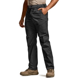 CQR Men's Utility Flex Cargo Pants, Classic-Fit Casual Stretch Work Pants, Water Resistant Lightweight Tactical Hiking Pants, Sentinel Black, 36W x 30L