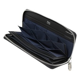 Neu Interesse 3390 Men's Long Wallet, Round Zipper, Garcon-Shaped Coin Purse, Large Capacity, Honeycell, Genuine Leather, [05] Navy x Black