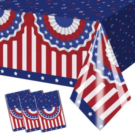 AIBIIN 3Pcs Patriotic Tablecloths for 4th of July Independence Day Disposable Tablecloth, Red White Blue Star Tablecloth for Patriotic Themed Kids Birthday, Picnic, Camping Party Supplies