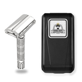 Mamba Shave Rastrillo para Afeitar Sleek Razor de Acero Inoxidable con 5 Navajas doble filo y Estuche con Espejo. Rastrillo de Doble Filo. Rastrillo de Seguridad. Rastrillo Mariposa. Safety Razor