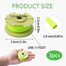 3PCS Strimmer Spool for Ryobi One PLUS+ AC80RL3 Cordless Trimmer Spool Line Replacement Parts OEM .080”Twisted 11ft Grass Strimmer Wire Lawn Mower for Ryobi 18v 24v 40v Double Autofeed (Neon Yellow)