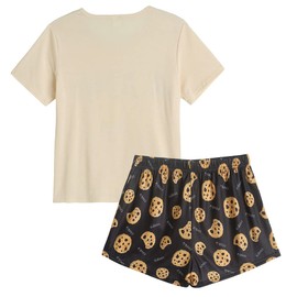 MyFav Women's Pyjamas, Comfortable, Stylish, Cat Cartoon Print, Sleepwear, khaki