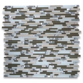 Stone Center Online A78005 Glass Mosaic Tile Ash Brown White Grey Wood Grain Marble Aluminum