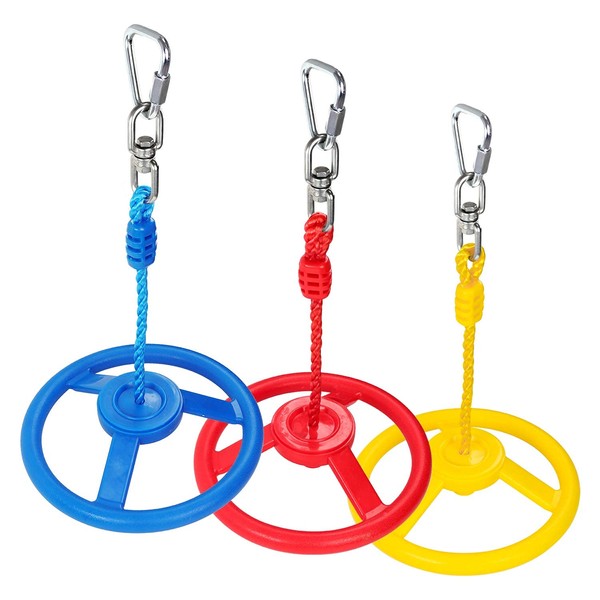 Rainbow Craft 3-Pack Ninja Wheel Obstacle for Kids - Swing Monkey Wheel for Ninja Warrior Obstacle Course for Kids Ninja Warrior Slackline Kits - Blue, Red&Yellow Color in Set
