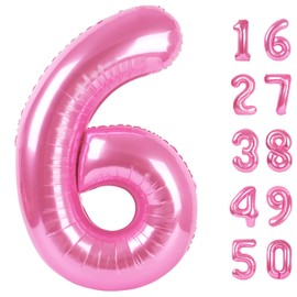 Pink Large 6 Number Balloons 40 Inch Big Foil Helium Number Balloons 6 Jumbo Happy 6 16 26 Mylar Birthday Party Decorations for Girl Anniversary Party Supplies