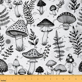 Feelyou Cartoon Mushrooms Upholstery Fabric for Chairs 1 Yard Wild Mushroom Stuff Fabric by The Yard Kids Kawaii Fungus Waterproof Outdoor Fabric for Chairs Wildlife Reupholstery Fabric Decor
