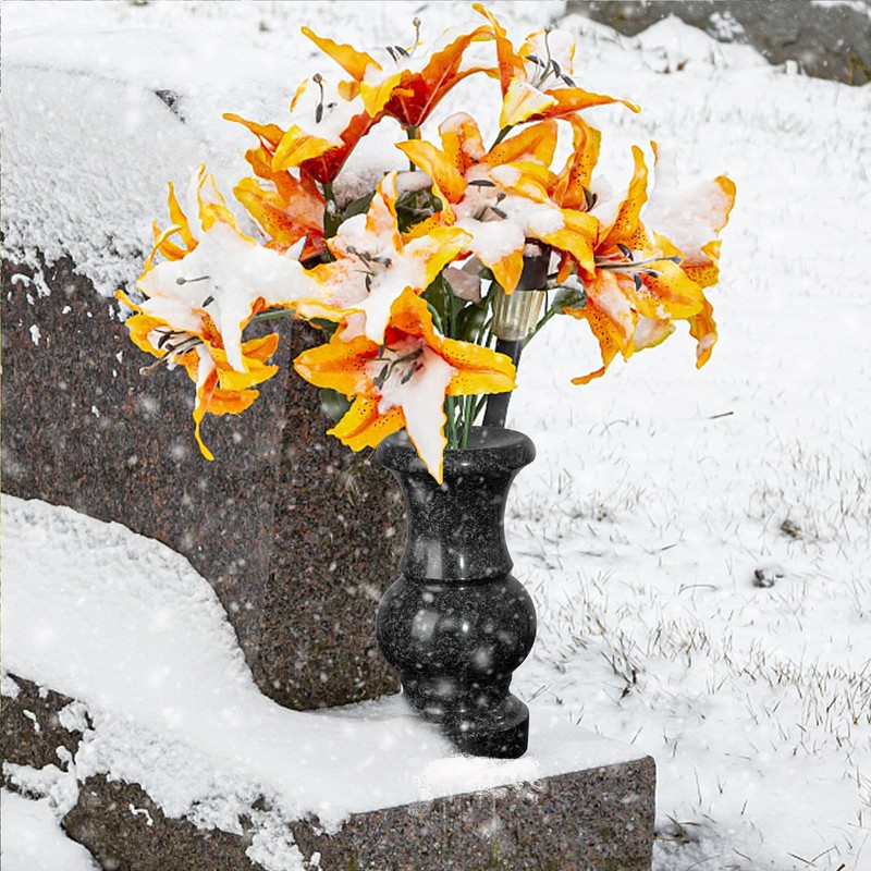 Cemetery Vase, Turned Round Granite Grave Vase Memorial Stone Vases