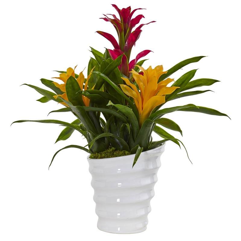 Nearly Natural Tropical Bromeliad Artificial Plant in Vase, Green