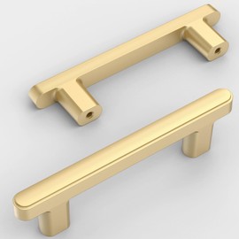 Amerdeco 10 Pack Brushed Gold Cabinet Pulls 3 Inch(76mm) Hole Center Drawer Pulls Cabinet Hardware Kitchen Cabinet Handles for Bathroom Dresser Pulls ZH0065