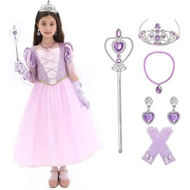 Lingway Toys Disfraz de princesa de lujo para niñas, vestido de cosplay Rapunzel con accesorios, estilo A de 3 a 4 años.