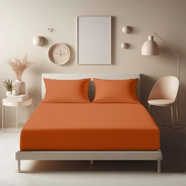 Aspire Homeware Double Fitted Sheet - 25 cm Deep Hotel Quality (Rust) Bed Sheets - Soft & Breathable Fitted Bed Sheets Double - Anti-Wrinkle Easy Care Fitted Sheets