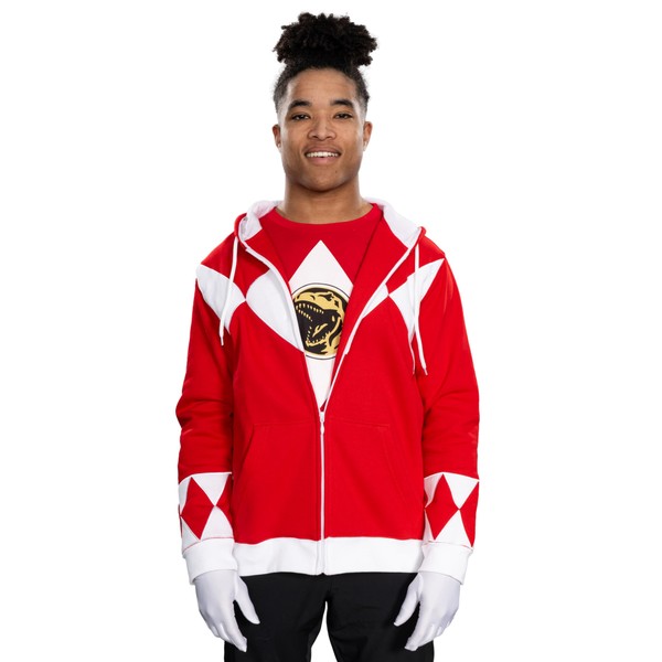 Power Rangers Red Hooded Costume Sweatshirt (Adult Small)