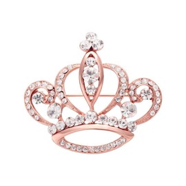 NOUMANDA Women Shiny Rhinestone Crown Brooch Pin (rose gold)