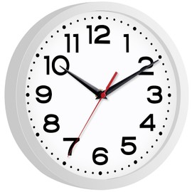 Reloj de pared silencioso y moderno con pilas, de 10 pulgadas, pequeño, clásico, analógico, decorativo para cocina, sala de estar, oficina, recámara, baño (blanco)