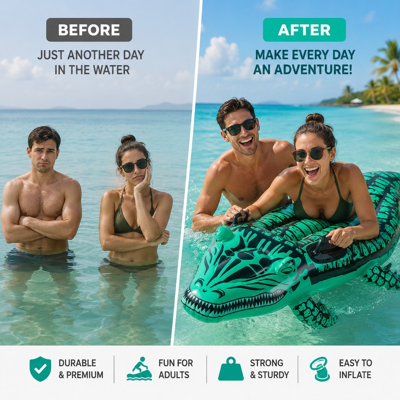 Crocodile Inflatable Ride-On Pool Float for Summer Fun – PVC