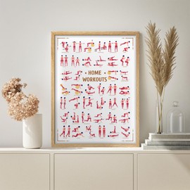 SIGNWIN Framed Poster Home Workout Exercise Poster - 50 Bodyweight Exercises for Fitness Enthusiasts Decorative Multicolor for Living Room, Bedroom, Office - 8"x10" Natural