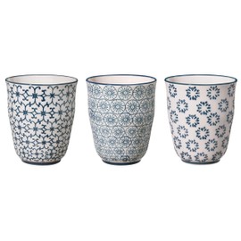 Bloomingville Ceramic Cups without Handle Kristina - colorful Mugs for Coffee Tea Cappucino Dia 3.5'' H 4'', blue, Stoneware, Set of 3 Styles, content 10.5 fl oz