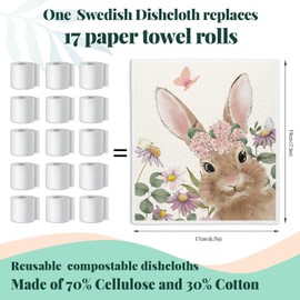 LARTSFRO Easter Decor Swedish Dishcloths for Kitchen, Pink Bunny Eggs Swedish Dish Cloths for Easter Gifts, Papaya Cute Funny Washable Swedish Cleaning Sponge Cloths, 4 Pack Dish Towels for Kitchen