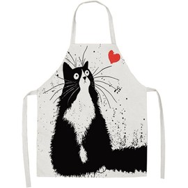 Women's Apron, Cat Cartoon Apron Kitchen Cooking Baking Apron for Women Men (Beige, One size)