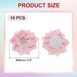 PATIKIL - Flor de gasa con perlas de diamantes de imitación de 3.5 pulgadas, 10 piezas de tela de costura para manualidades, diademas, decoración de bodas, fiestas, color rosa