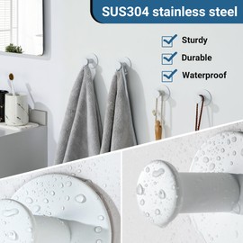SAYAYO White Hooks for Hanging, Self Adhesive Hooks Coat Hook Wall Mount, White Towel Hook for Bathrooms, Stick on Hook SUS304 Stainless Steel, 4pcs