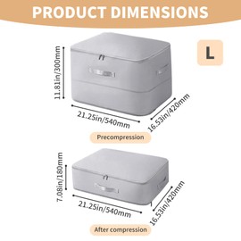 YUUTIAL Ultra Space Saving Self Compression Organizer,54x42x30cm Storage Bags Large Capacity with Zipper,Grey Expandable Packing Organizers for Bedroom Clothes,Blanket and Duvet L (Large)