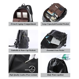 MATE ELAN Black PU Leather Laptop Backpack Fits 15.6 Inch Laptop, Water-resistant designer Large Capacity Overnight Daypack for Travel, Hiking, Business, Work Father's Day