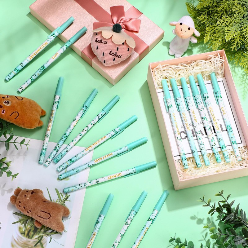 Humyoun 48 Pcs Eucalyptus Leaf Baby Shower Ballpoint Pens Black
