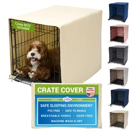 Pet Dreams Dog Crate Cover - Breathable Fabric Kennel Topper for Single-Door Crates, Fits iCrate Dog Cages 18, 24, 30, 36, 42, 48 Inches (Khaki, Small, 24")
