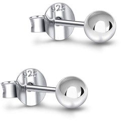 Savlano 925 Sterling Silver 18K Gold Plated Ball Stud Earrings For Women & Men (White, 4mm)