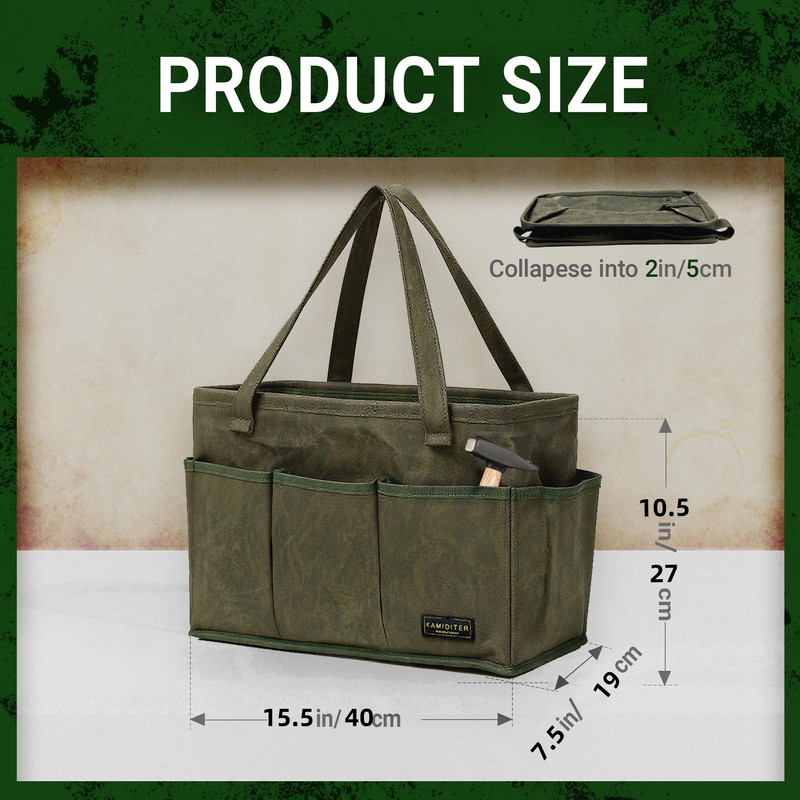 Kamiditer Tool Bag with Metal Frame, Waxed Canvas Wide Open