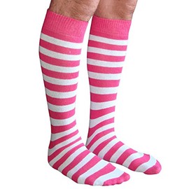 Chrissy's Socks Men's Striped Knee Socks Neon Pink/White