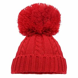 Mini Mart Online Limited Baby Knitted Cable Single Pom Pom Bobble Boy Girl Cap Hat Bonnet 12-24 Months Red, One Size