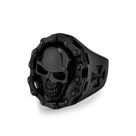 Raymard Skull Rings for Men - Punk Skeleton Biker Rings for Men - Premium Stainless Steel - Biker Chain - Black - Size 11