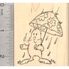 Spring Rabbit Rubber Stamp, in Rain with Umbrella, Easter Bunny