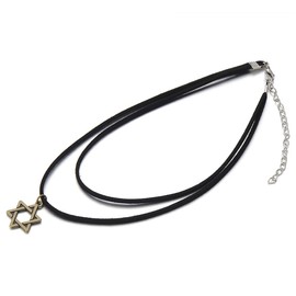 COOLSTEELANDBEYOND Ladies Black Choker Necklace with Star of David Charm Pendant