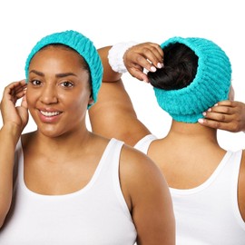 Turbie Twist 2-Pack Turbie Band and 4-Pack Turbie Wrist Bands for Beauty, Travel, Gifting - Cotton Headbands for Personal Care - Comfortable, Extra-Wide Spa Headband - For All Hair Types - Capri