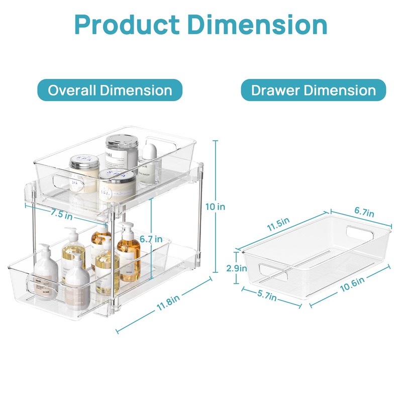 Vtopmart 2 Tier Bathroom Storage Organizer, 2 Pack Clear Under