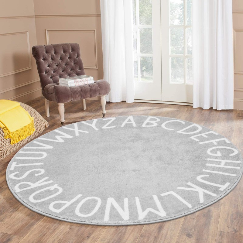 Topotdor Round Kids Play Rug Alphabet Nursery Area Rug Extra