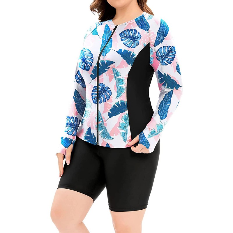 Daci Women 2 Piece Plus Size Long Sleeve Rash Guard