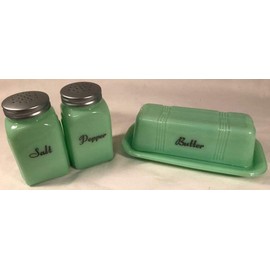 Salt n Pepper Shaker Set and Butterdish - Table Set - (Jadeite)