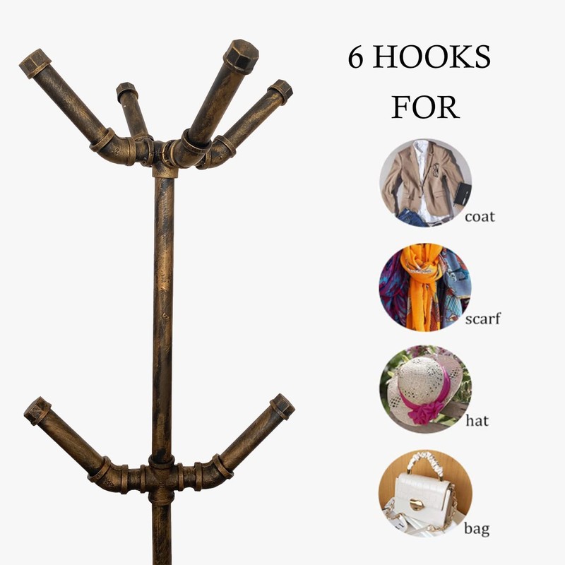 THRONKENGER Industrial Coat Rack, Metal Pipe Coat Rack Stand Freestanding