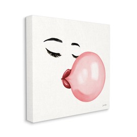 Stupell Industries Glamorous Face Blowing Bubble Gum Bold Lips, Designed by Janelle Penner Canvas Wall Art, 36 x 36, Pink