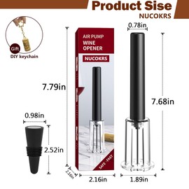 Air Pressure Wine Bottle Opener with Wine Bottle Stoppers 2 Pcs - NUCOKRS Quick and Easy 3-7 Times Cork Removal Great Gift for Wine Lovers