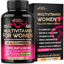 Multivitamin for Women - B-Complex | Whole Foods | Hair Growth Support | Digestion & Metabolism | Iron - 47in1 Womens Multivitamin - Bioavailable & Gentle on Stomach - 90 Capsules, 3 Month Supply
